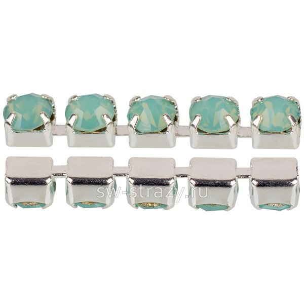 Стразовая цепь 2 мм  Green opal\silver
