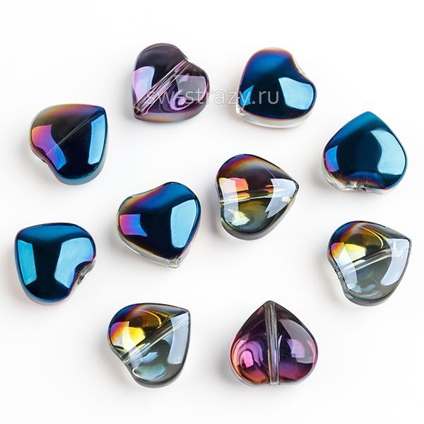 Бусина-сердце 9,5 мм прозрачный фиолетово-синий (стекло)