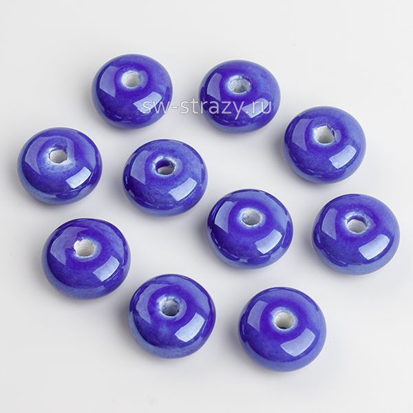 Бусина керамическая рондель 11х6 мм синяя