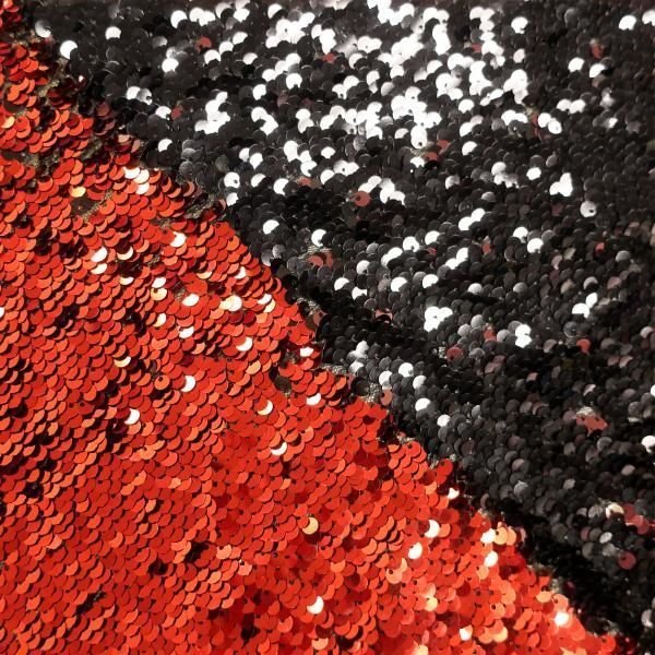 Пайеточная ткань черный\красный (65 см)