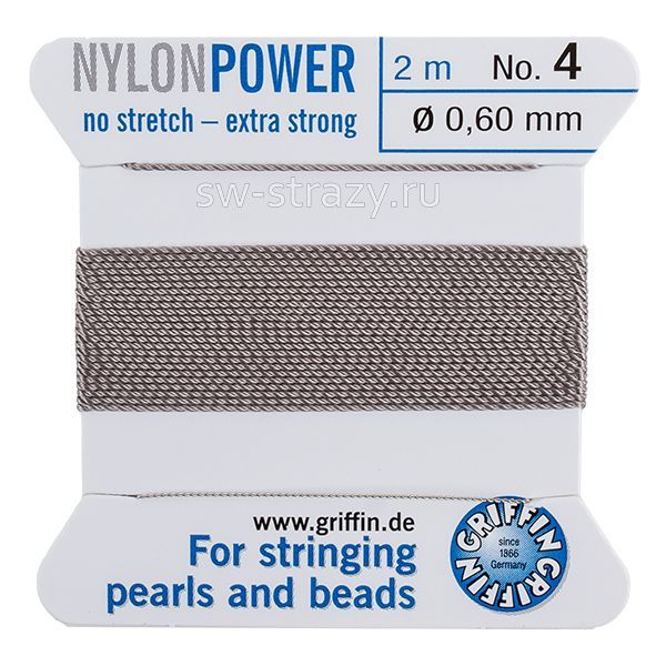 Нить нейлоновая  Griffin с иглой, 0,6 мм, серый. (2м) (BCNGY04G)