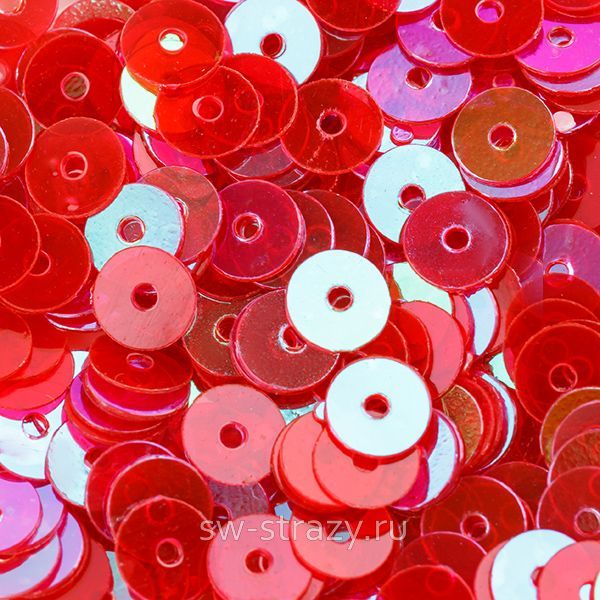 Пайетки плоские 5 мм прозрачные красные с АВ (3гр)