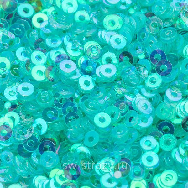 Пайетки плоские 2 мм ab trans light turquoise (3гр)