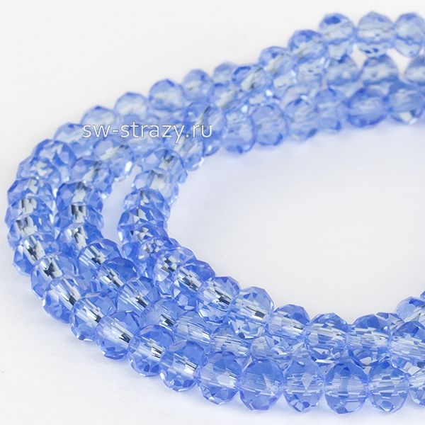 Бусины граненые Rondelle 3 мм синий светлый (8), 1 нить