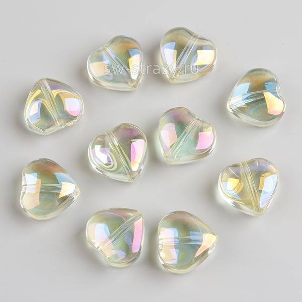 Бусина-сердце 9,5 мм прозрачный радужный желтый (стекло)