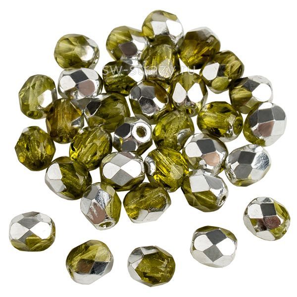 Бусины граненые Firepolished 4 мм оливковый с серебром 87