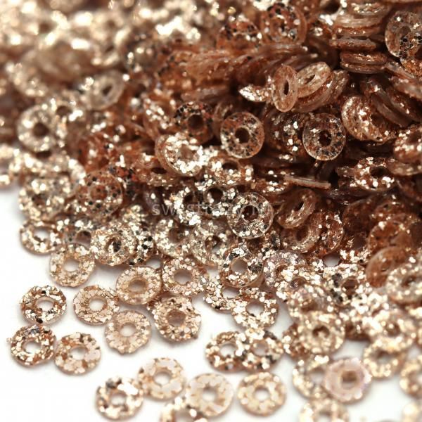 Пайетки плоские 2 мм шампань с глиттером (3гр)
