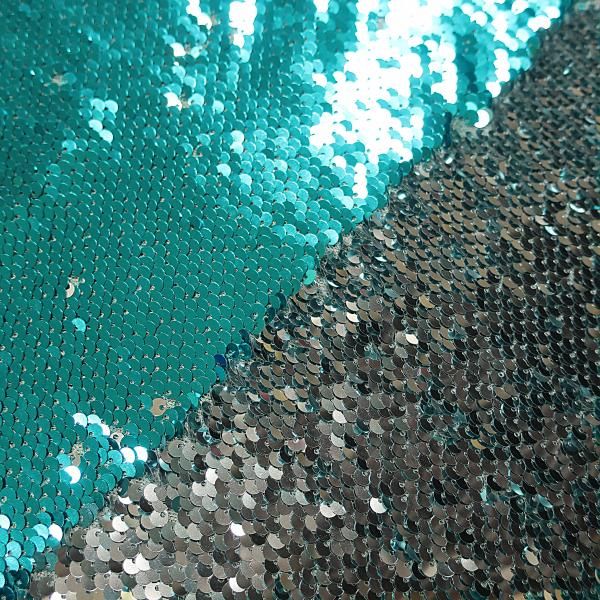 Пайеточная ткань бирюзовый\серебро