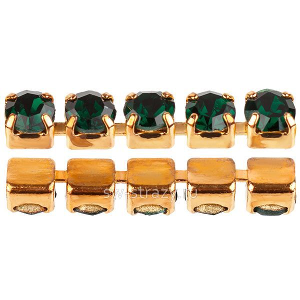 Стразовая цепь 2 мм  Emerald\gold