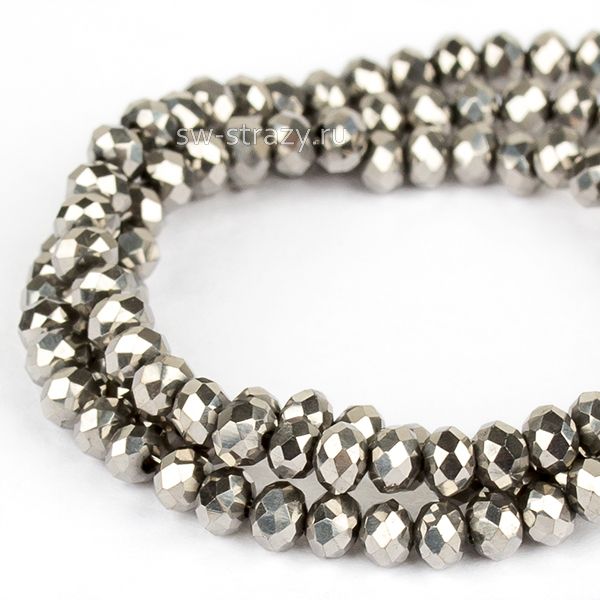 Бусины граненые Rondelle 3 мм античное серебро (97), 1 нить
